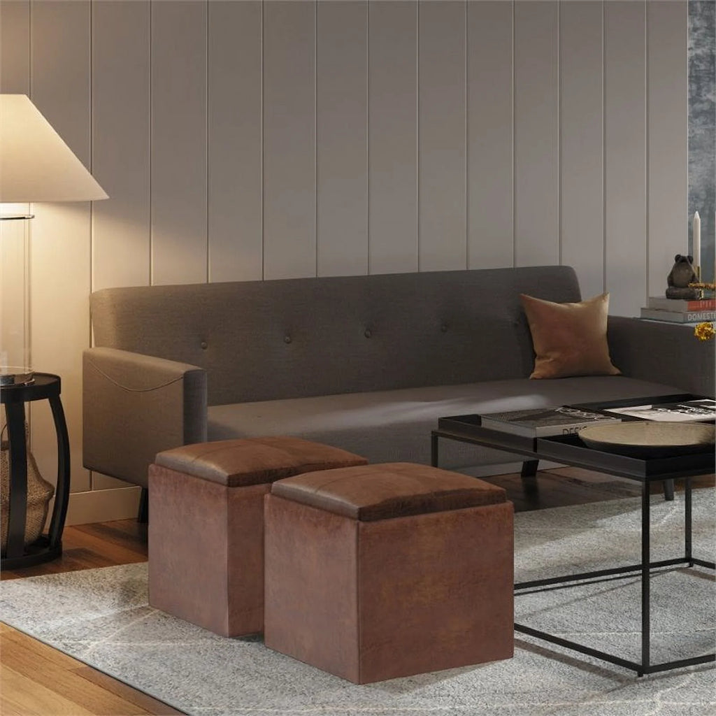 Faux Leather Storage Ottoman J677