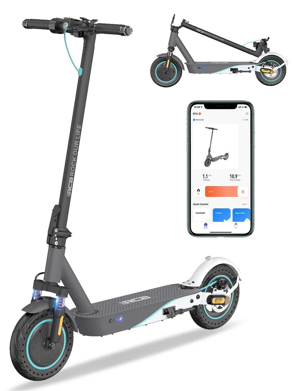 Electric Scooter with 10 Solid Tires, 500W Motor, Folding, Gray L971294