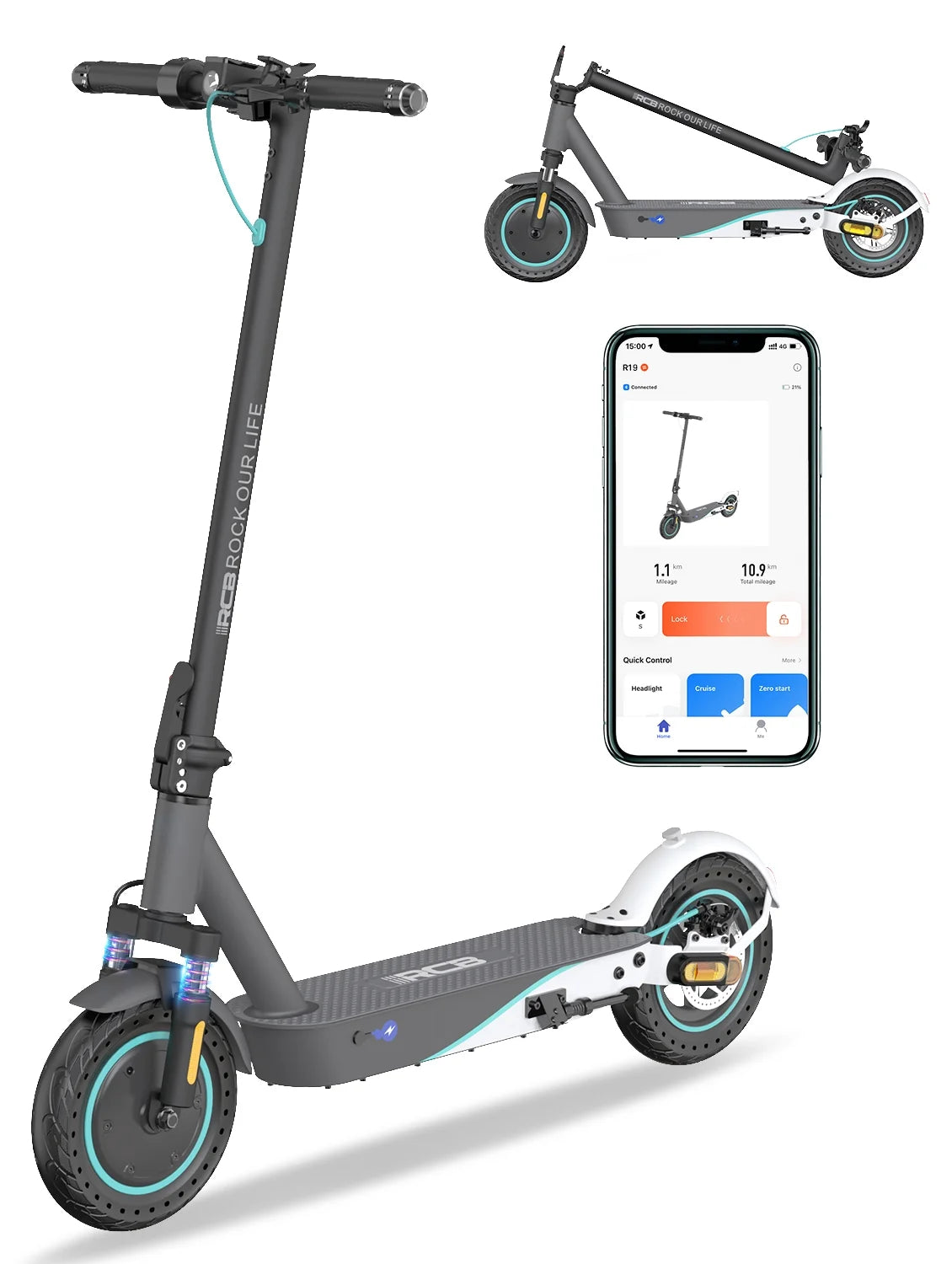 Electric Scooter with 10 Solid Tires, 500W Motor, Folding, Gray L971294