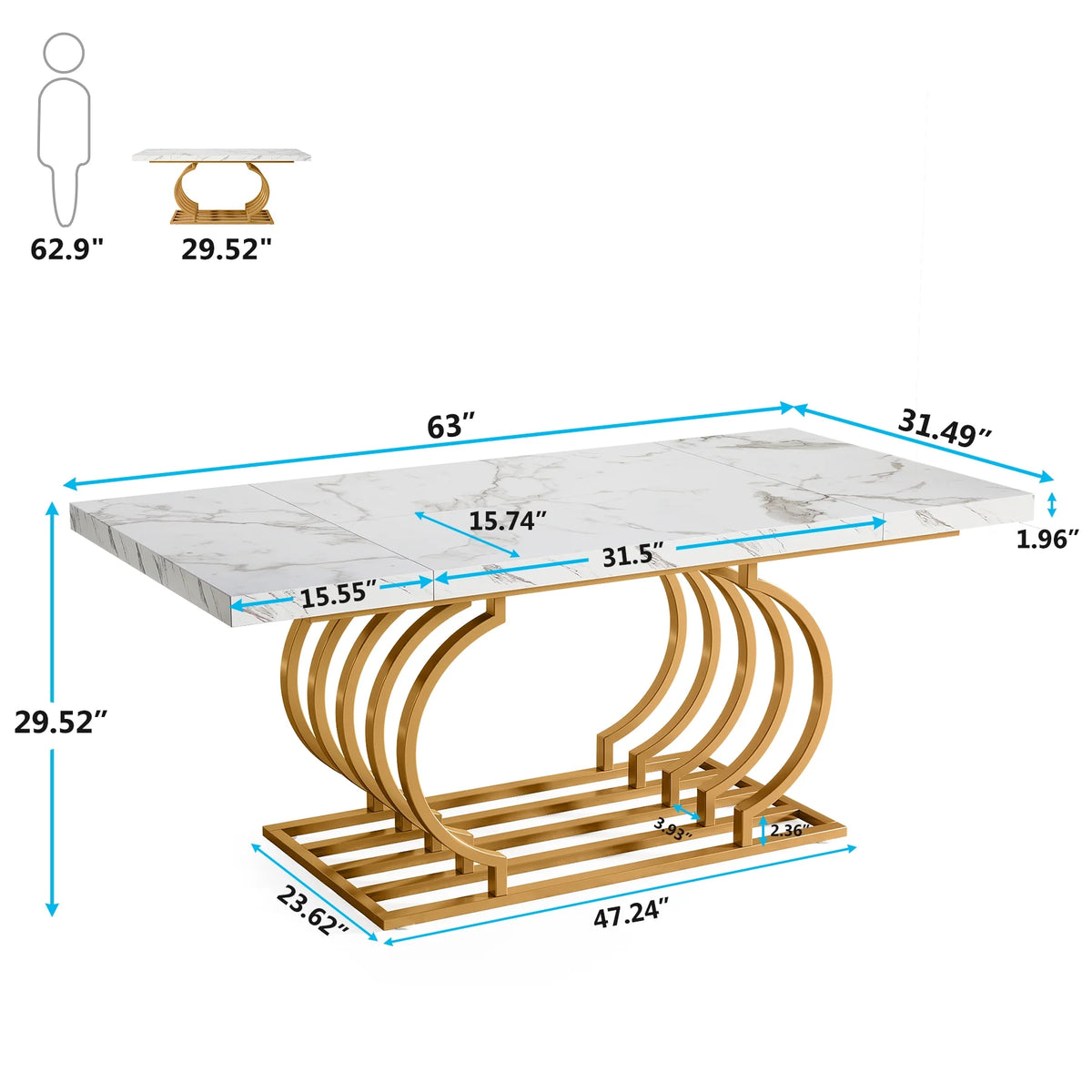 Modern 63 inch Faux Marble Dining Table B1623