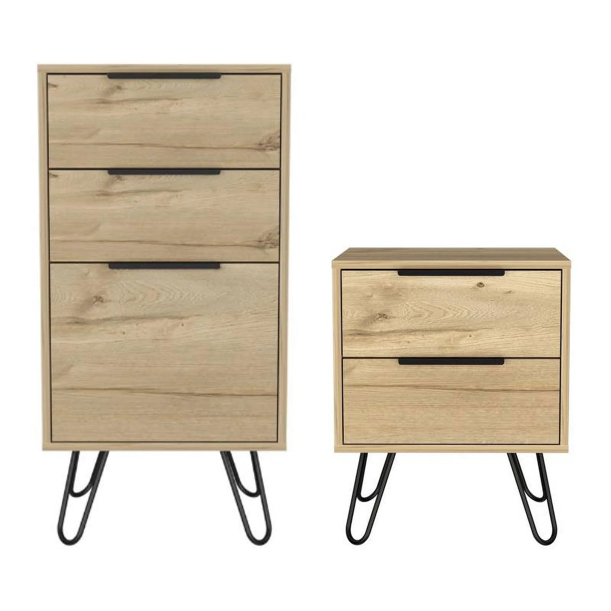 Light Oak 3 Drawer Dresser and Nightstand Set C6809