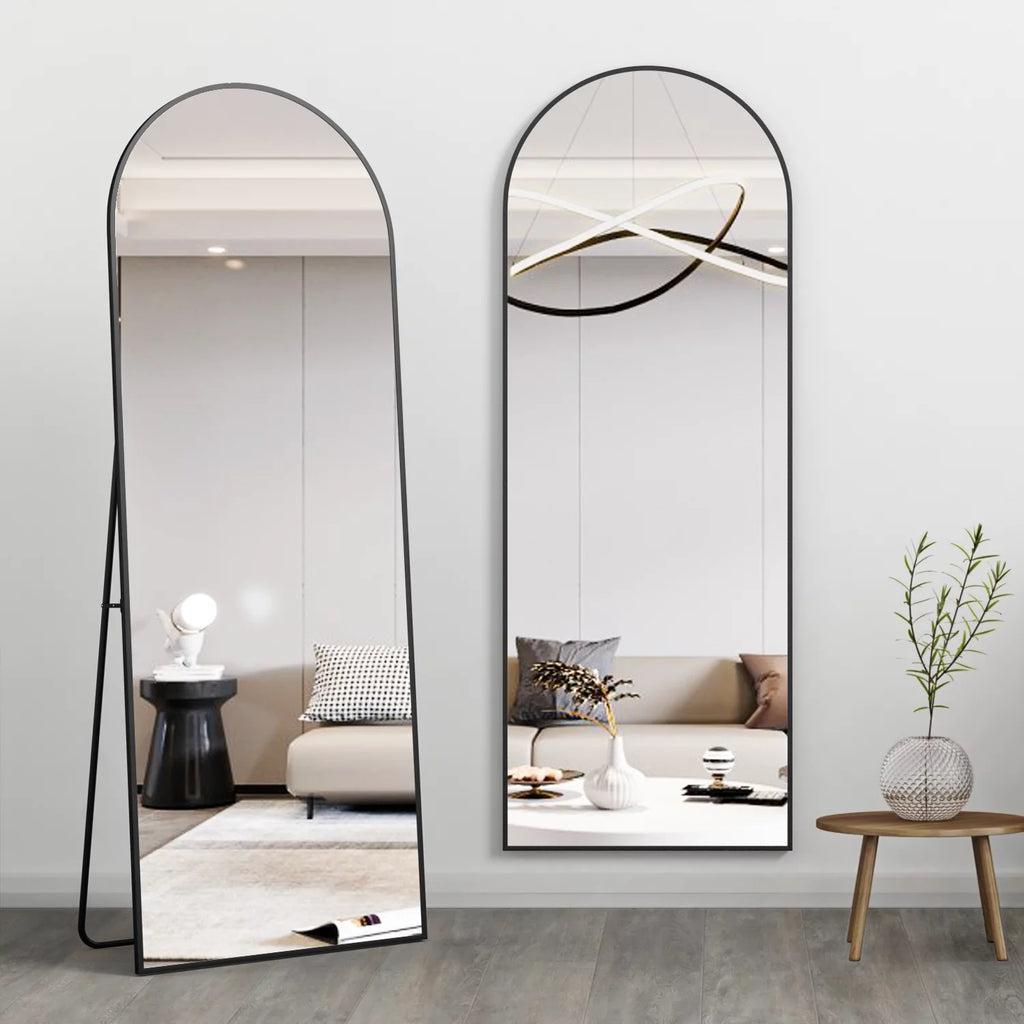 Black Arched Full Length Floor Mirror with Stand Y571932