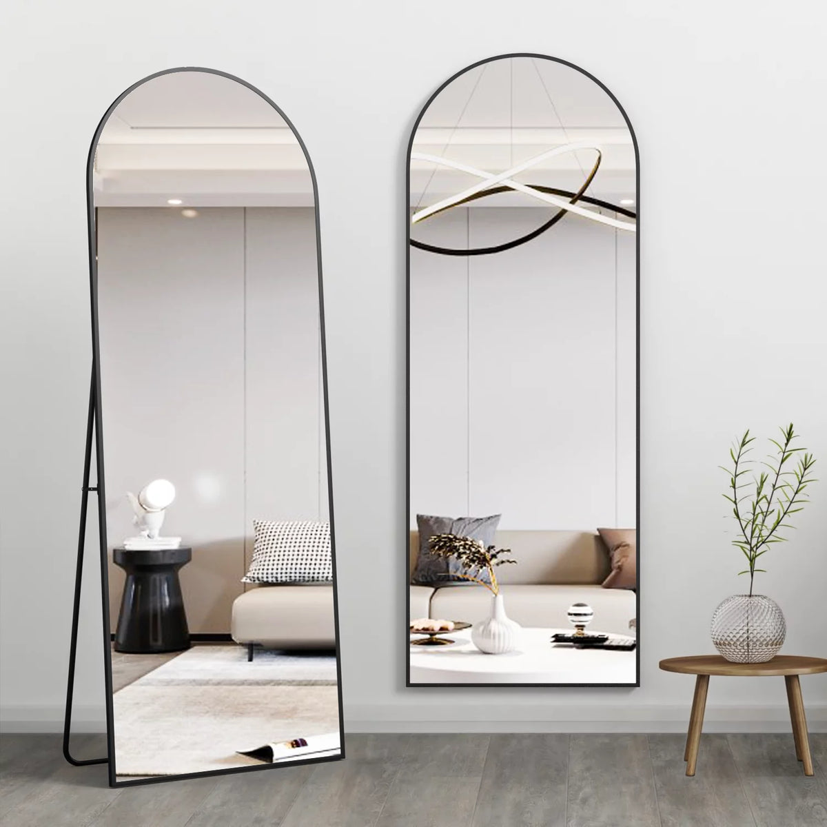 Black Arched Full Length Floor Mirror with Stand Y571932