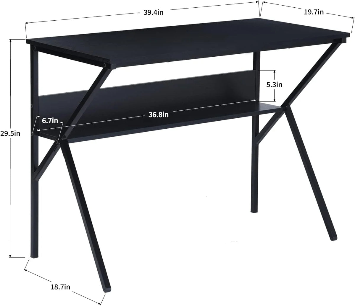 39.4 inch Black Desk with Storage Shelves X49347