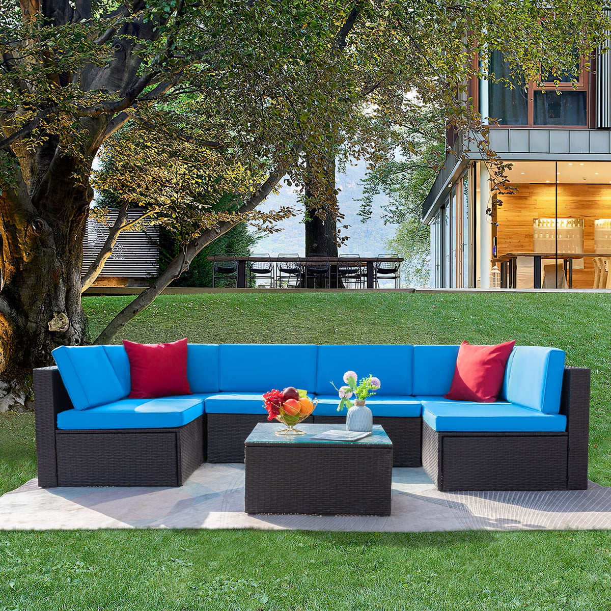 7 Pieces PE Rattan Patio Conversation Set O10488