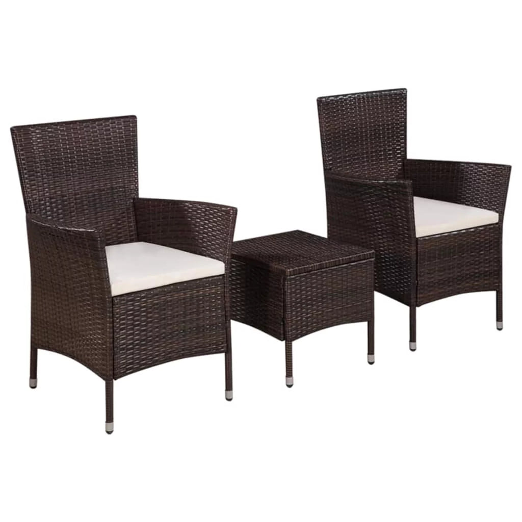 Brown Poly Rattan 3 Piece Bistro Set with Cushion E6428