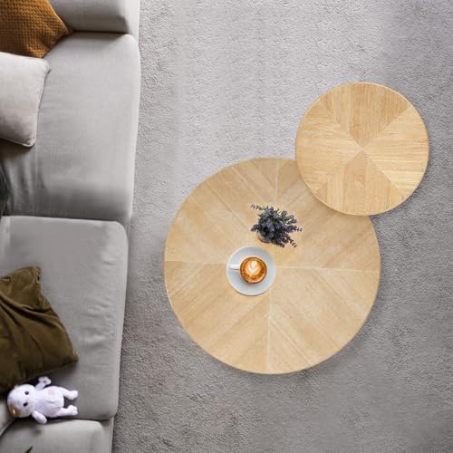 Round Coffee Table Set with Rattan, Natural, 2Pack A388