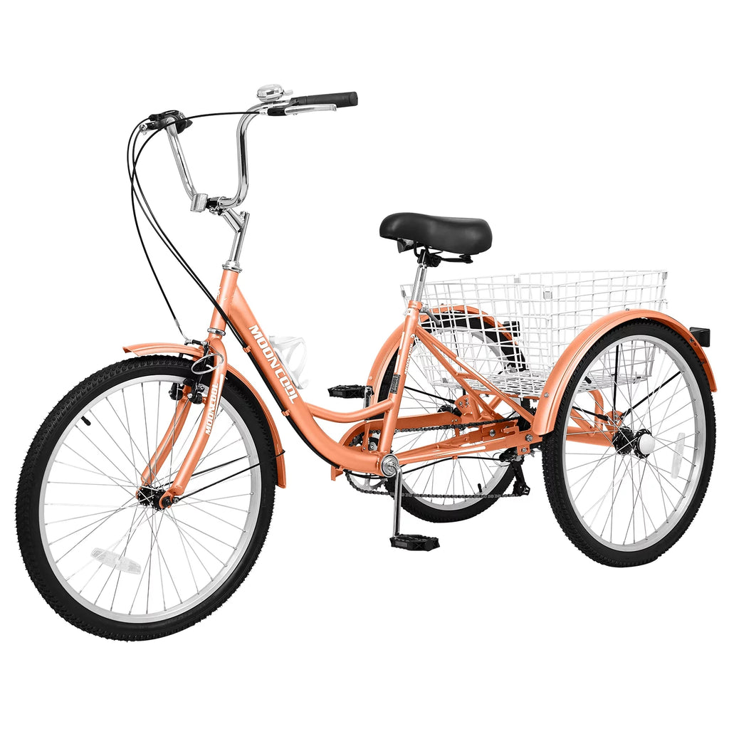 24" 7-Speed 3 Wheel Adult Tricycle with Baskets, Orange P134