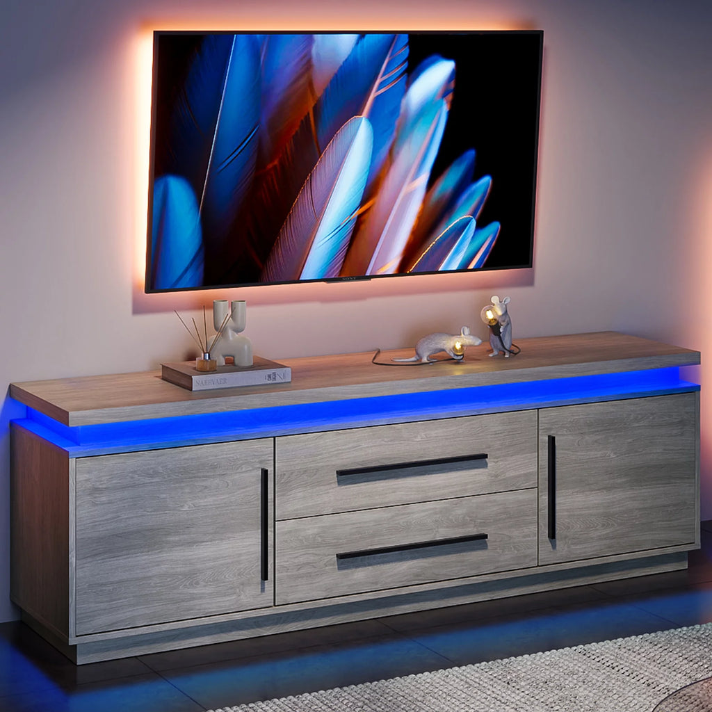 67" TV Stand with LED Lights and Cabinets G690