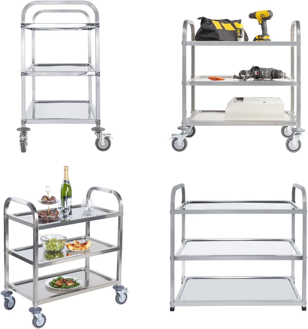 Stainless Steel 3 Tier Rolling Utility Cart with Locking Wheels K5408