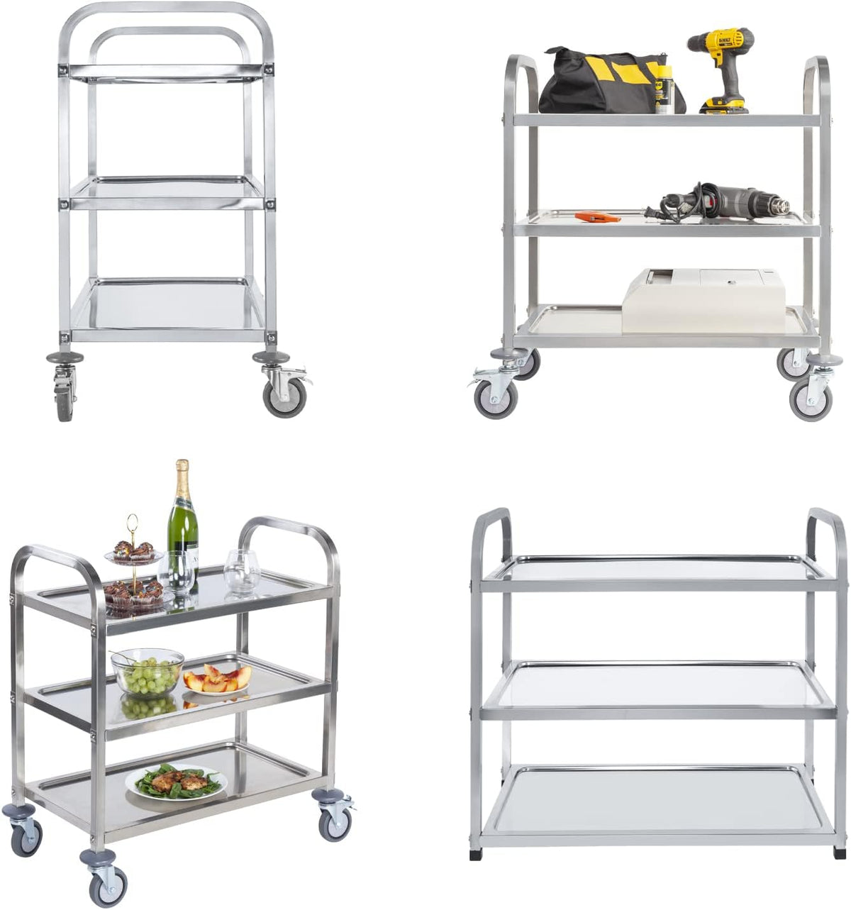 Stainless Steel 3 Tier Rolling Utility Cart with Locking Wheels K5408