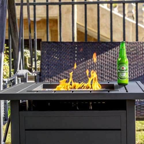 28 Inch Propane Fire Pit Table with Lid & Lava Rock, 50000 BTU Z51378