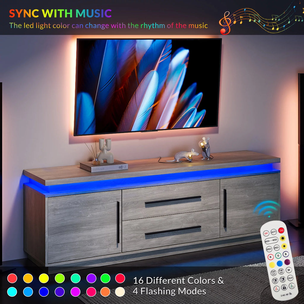 67" TV Stand with LED Lights and Cabinets G690
