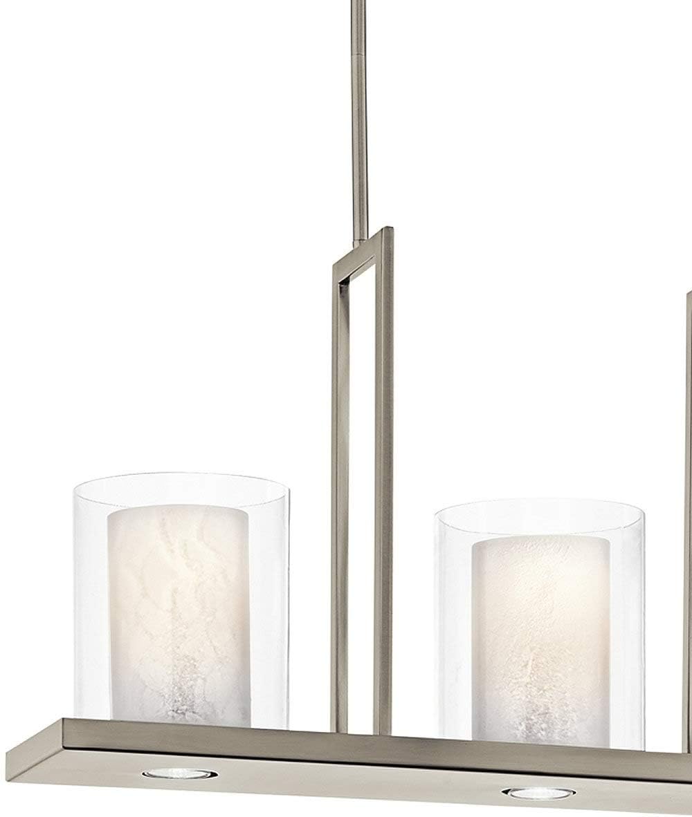 6 Light Linear Chandelier with Clear Glass and White Shades N423952