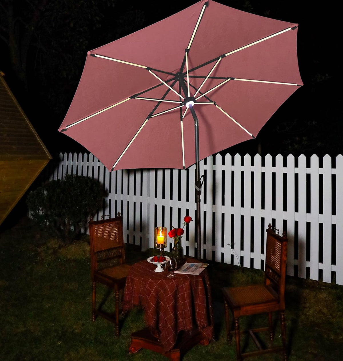 9 ft. Solar Powered LED Patio Umbrella with Olefin Canopy E324
