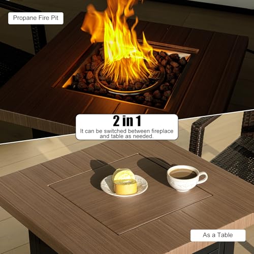 28 Inch Propane Fire Pit Table with Lid & Lava Rock, 50000 BTU Z51378
