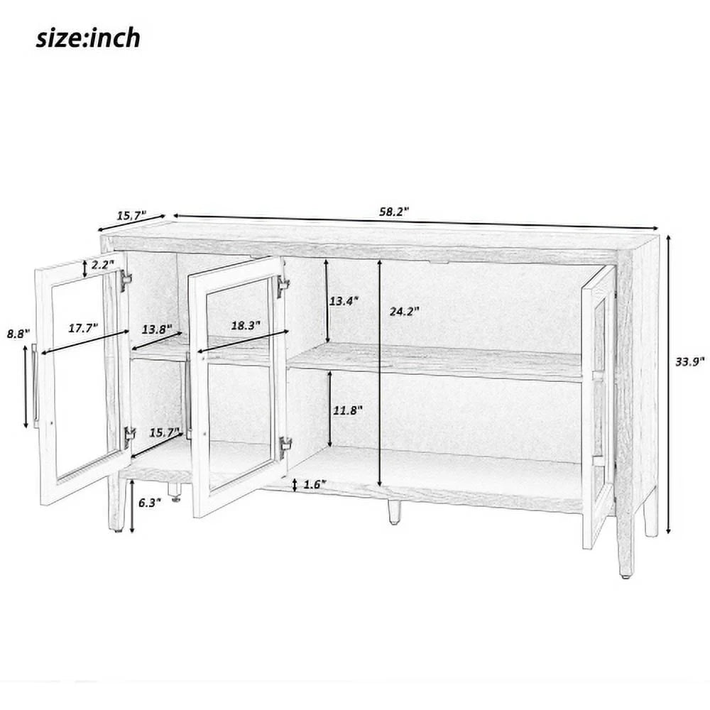Wood Storage Cabinet with Three Tempered Glass Doors and Adjustable Shelf, Gray Q900