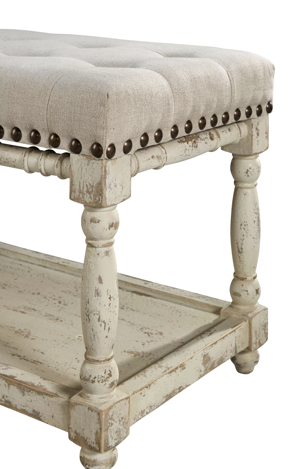 53-inch Tufted Bench with Floor Shelf O477943