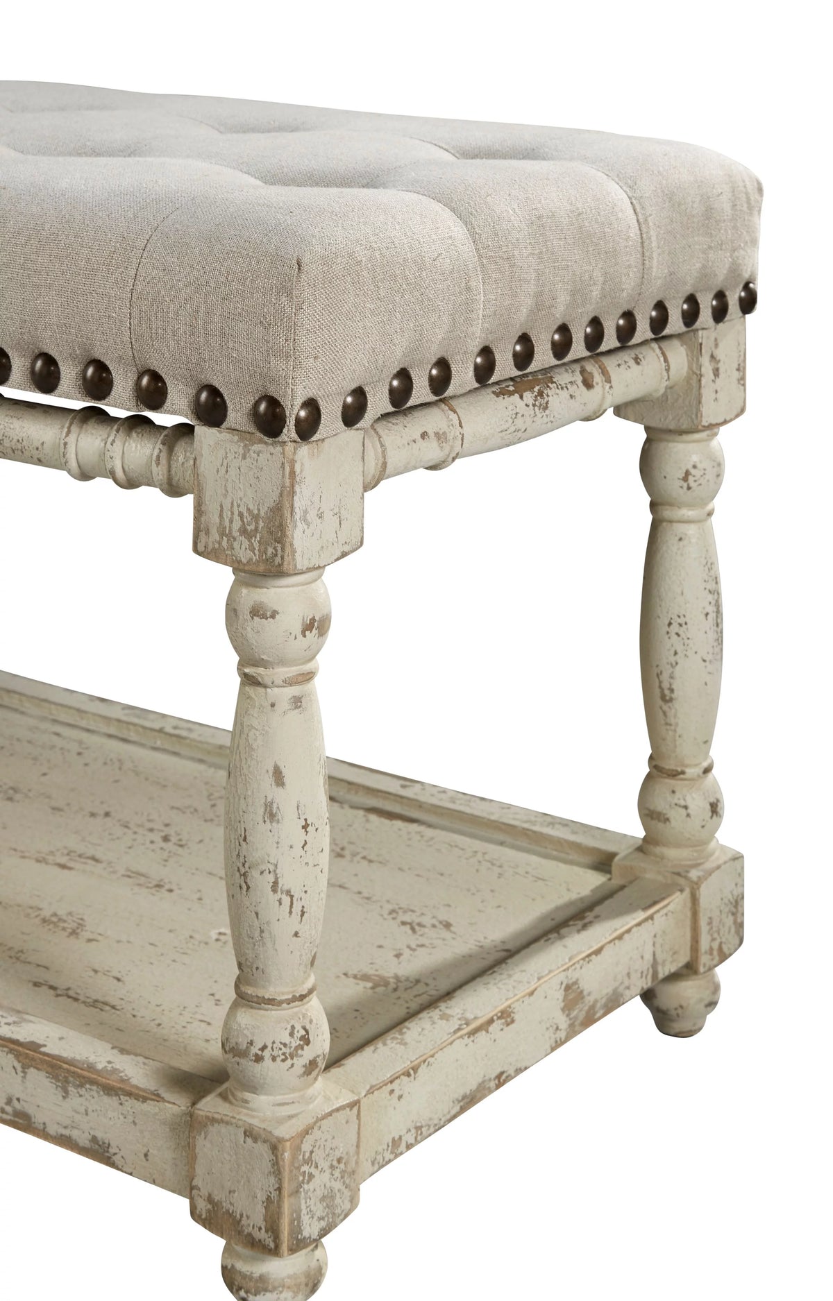 53-inch Tufted Bench with Floor Shelf O477943