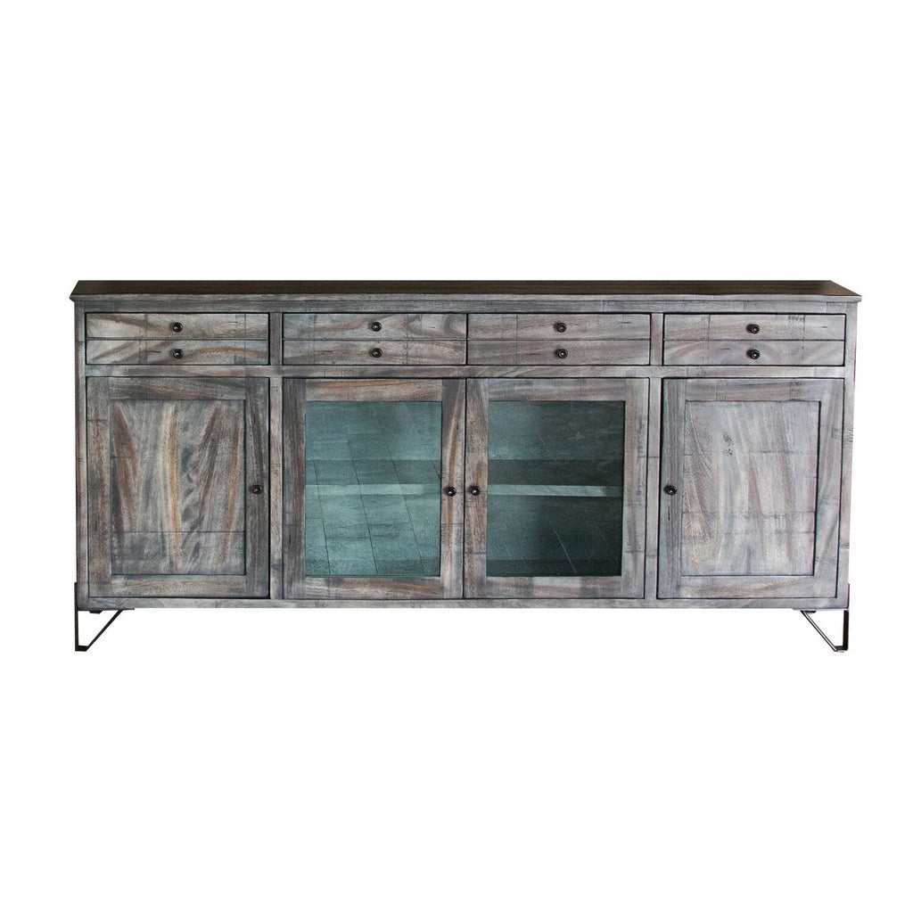 80 Inch 4 Drawer 4 Door Gray Solid Wood TV Entertainment Console R9534