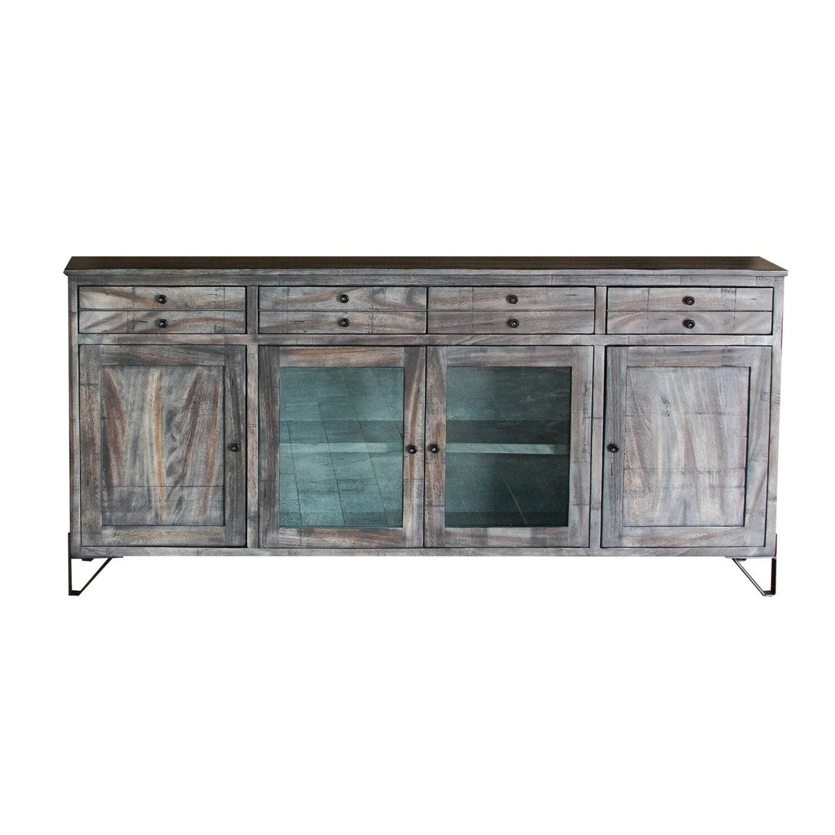 80 Inch 4 Drawer 4 Door Gray Solid Wood TV Entertainment Console R9534