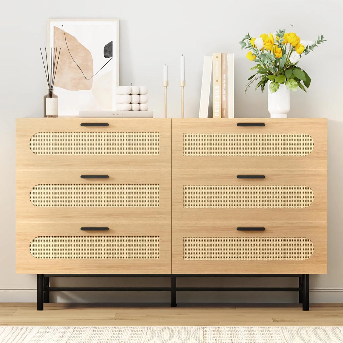 Black 6 Drawer Wood Dresser E9838