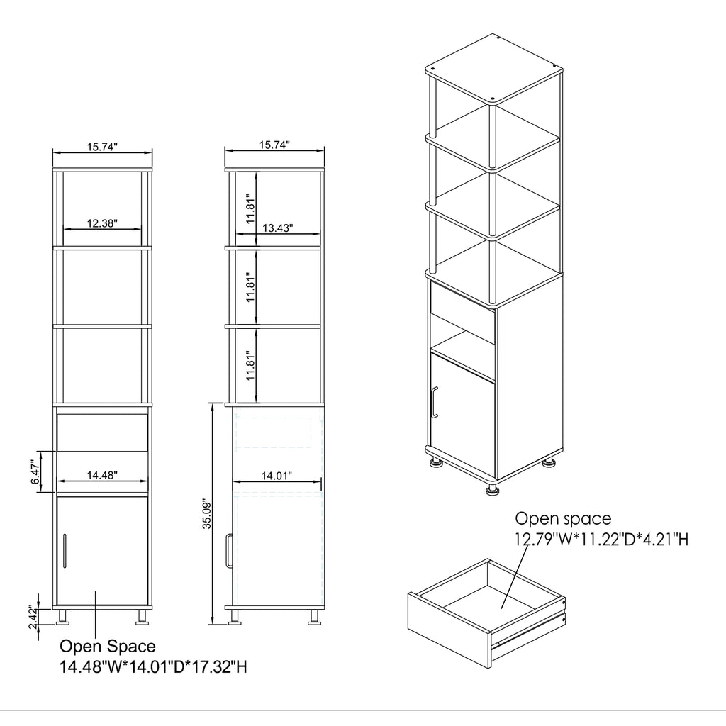 4-Shelf Accent Bookcase with Drawer W6931