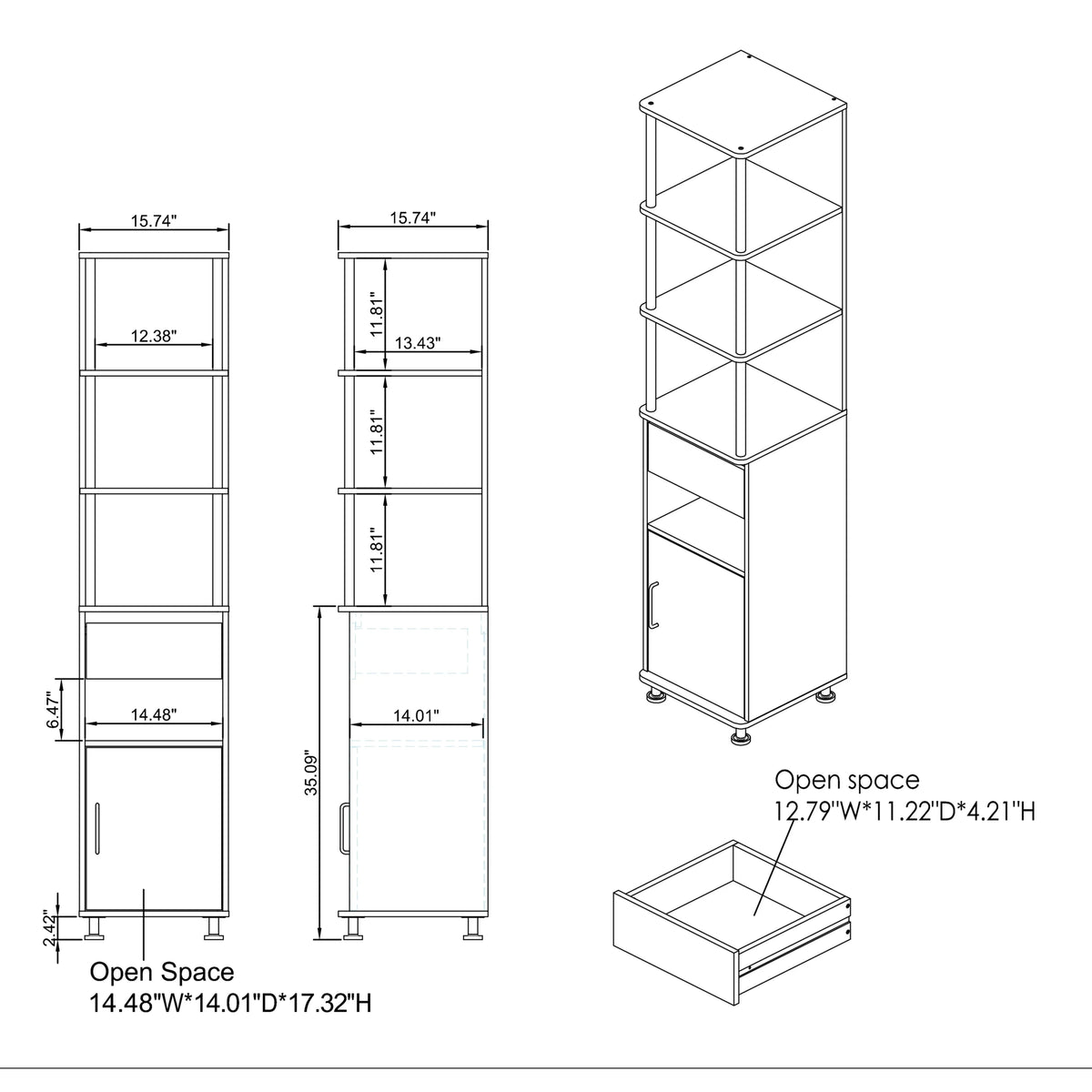 4-Shelf Accent Bookcase with Drawer W6931