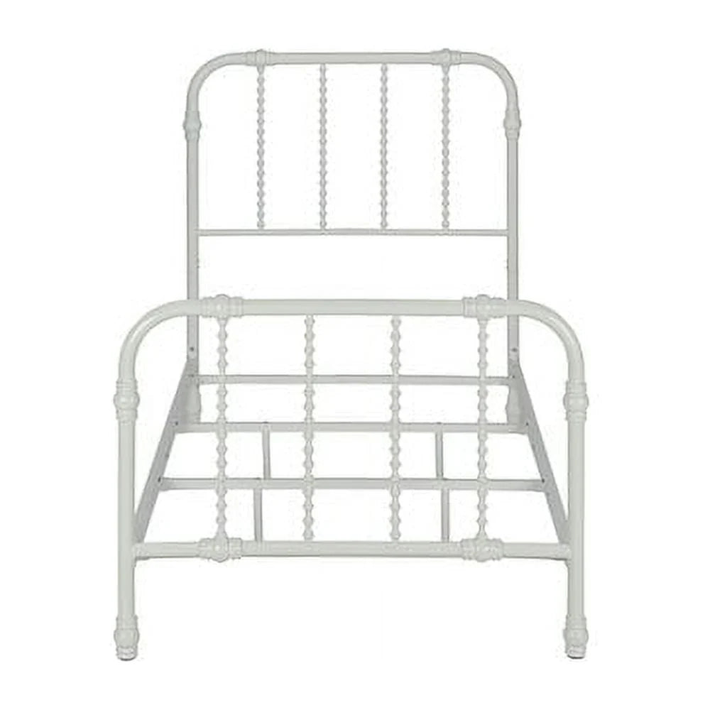 White Twin Metal Bed Frame with Headboard L85878