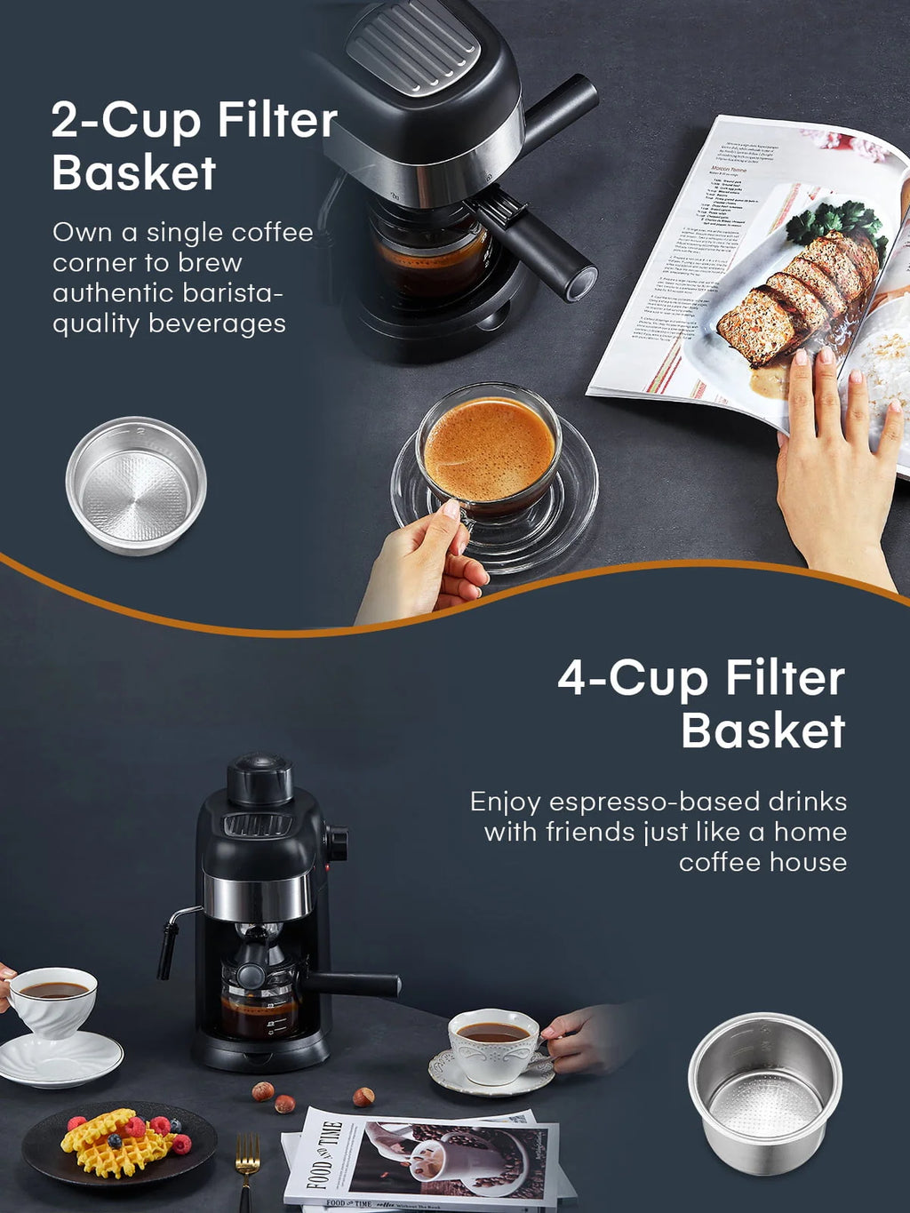 Black 3.5 Bar 4 Cup Steam Espresso Machine with Milk Frother Y9539