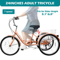 24" 7-Speed 3 Wheel Adult Tricycle with Baskets, Orange P134