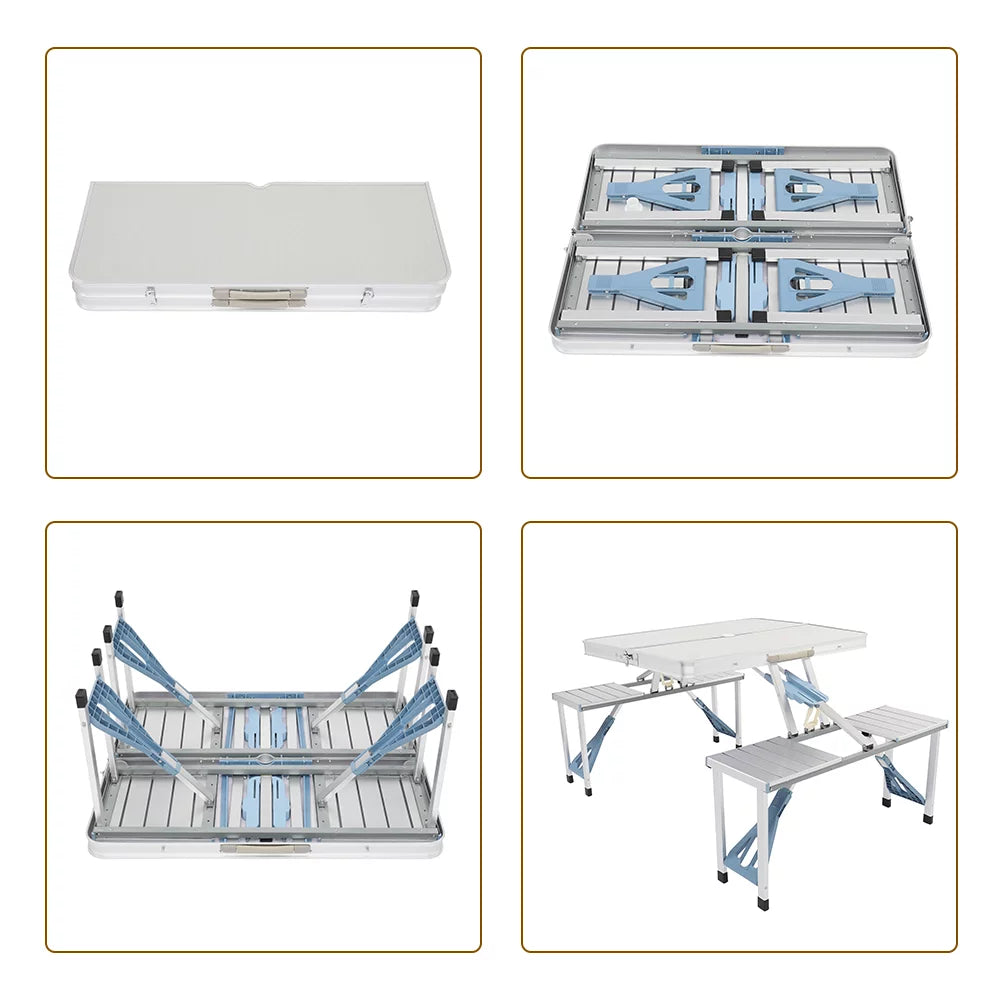 Folding Aluminum Camping Table and Benches Set V477438