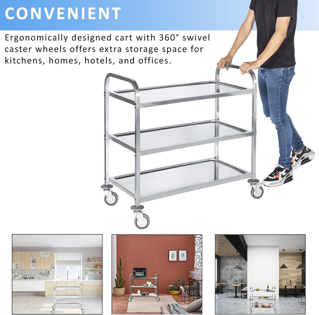 Stainless Steel 3 Tier Rolling Utility Cart with Locking Wheels K5408