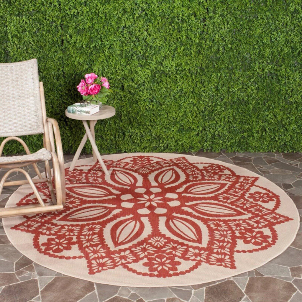 Beige Black Medallion Indoor Outdoor Area Rug D6080