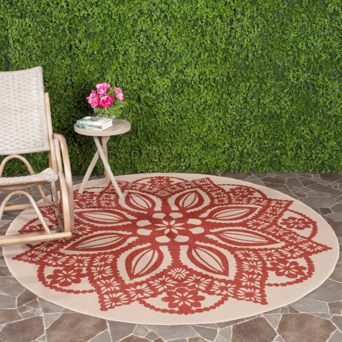 Beige Black Medallion Indoor Outdoor Area Rug D6080