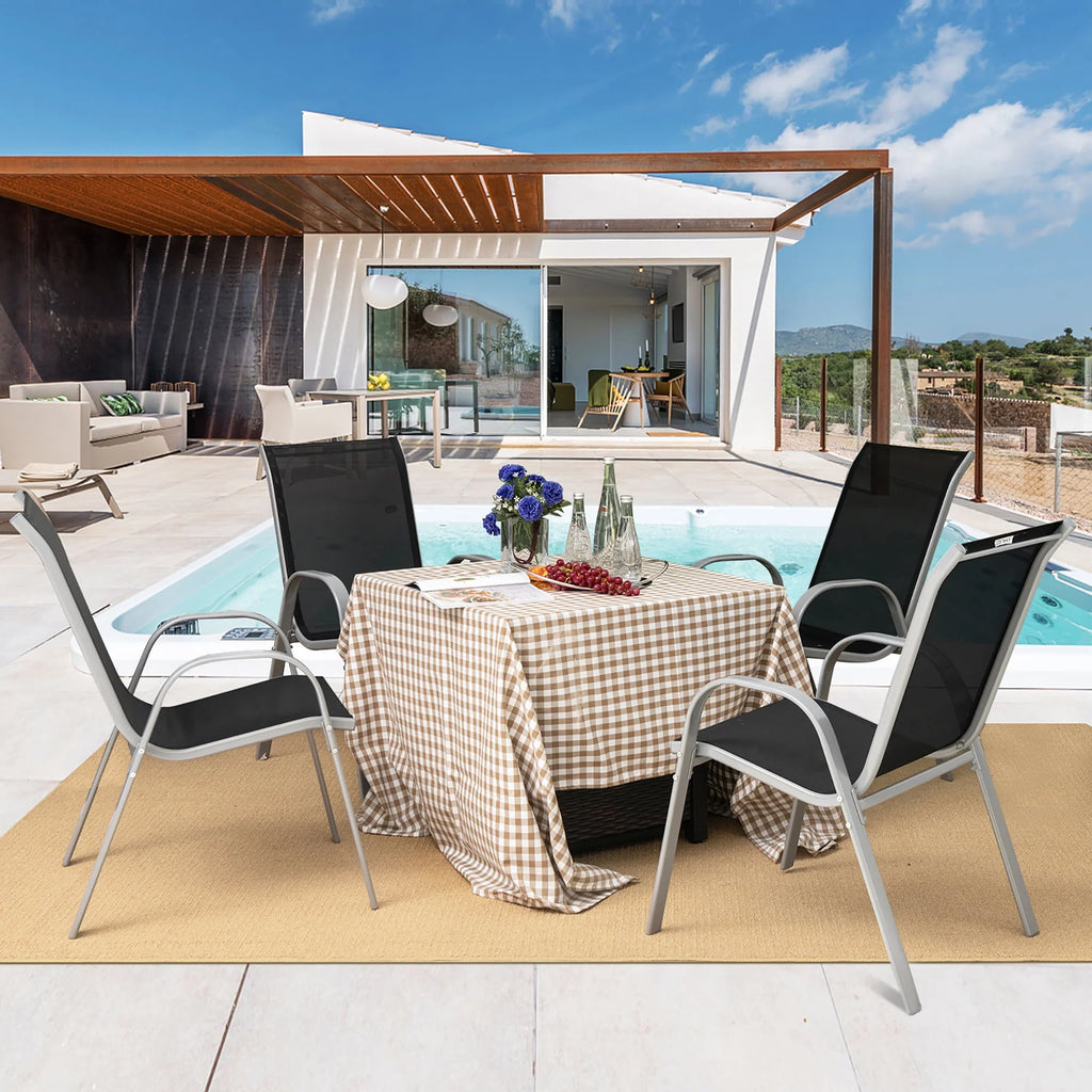 Set of 4 Black Stackable Patio Dining Chairs I692016