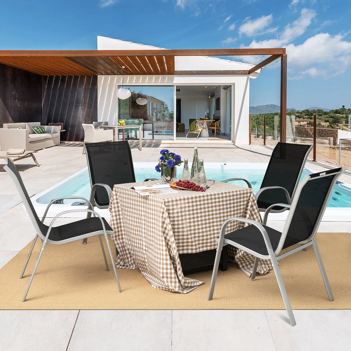 Set of 4 Black Stackable Patio Dining Chairs I692016