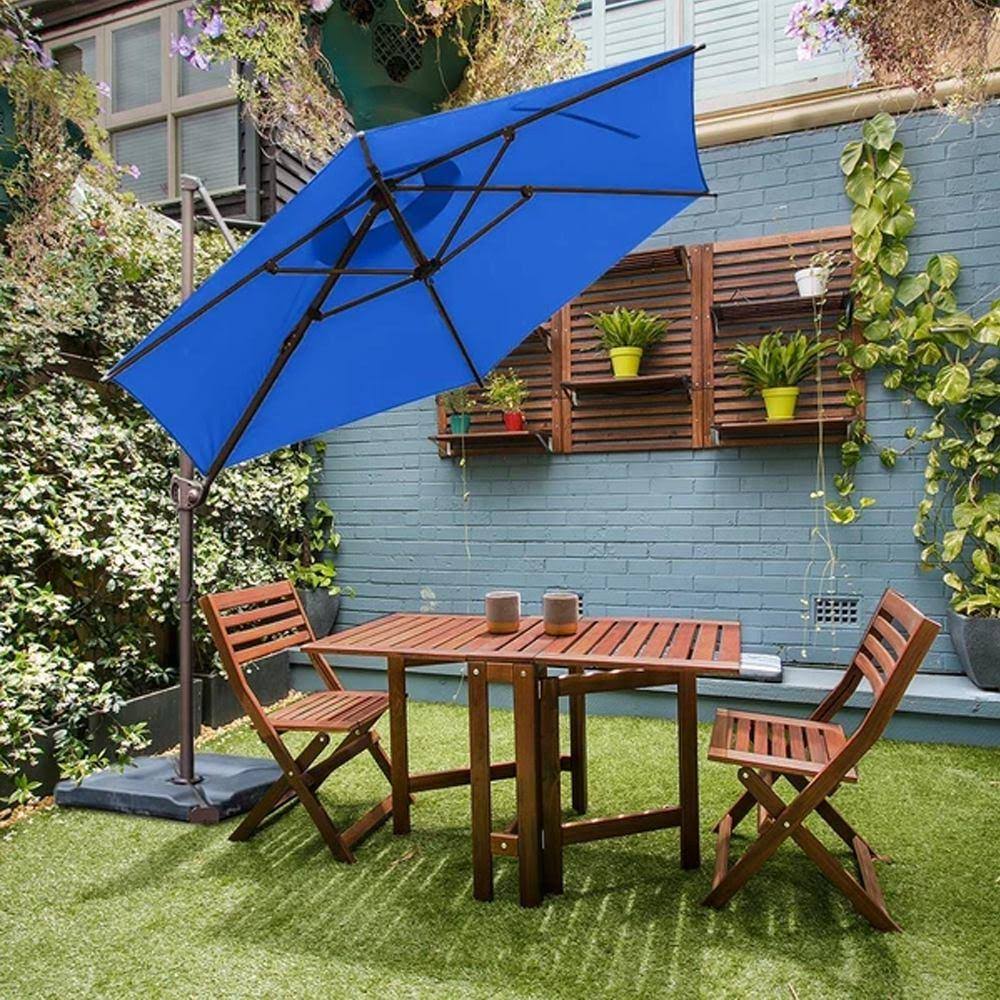 Blue Offset Cantilever Umbrella with Cross Base Y16886