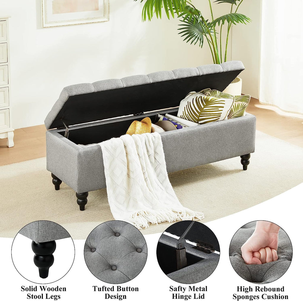 50.2 Inches Grey Upholstered Storage Ottoman Bench S595