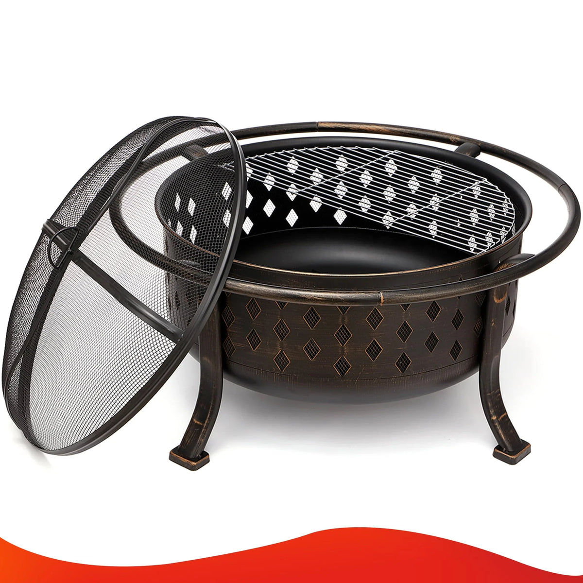 36 inch Wood Burning Fire Pit with Cooking Grill Grate Q9810