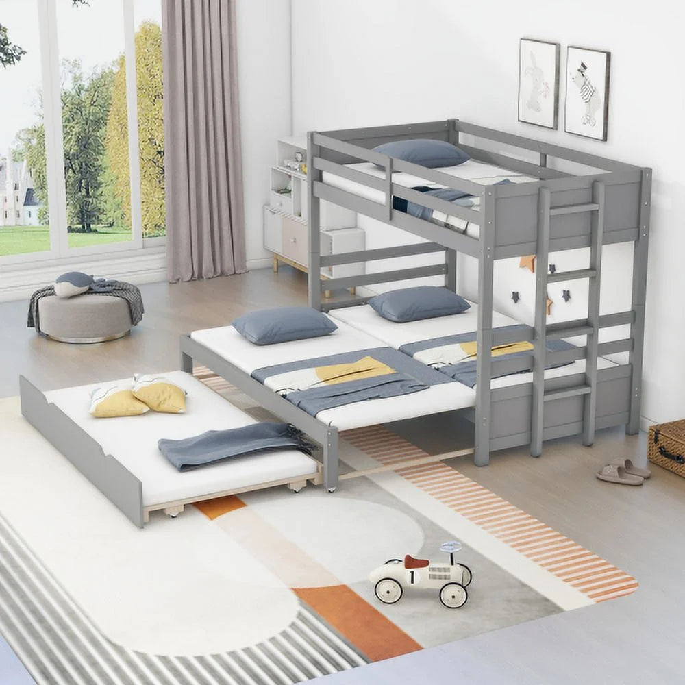 Twin over Pull-out Bunk Bed with Trundle Gray Y384732