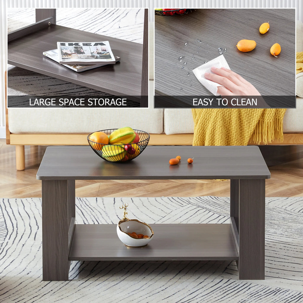 Gray Wood Grain Double Layered Rectangular Coffee Table B460699