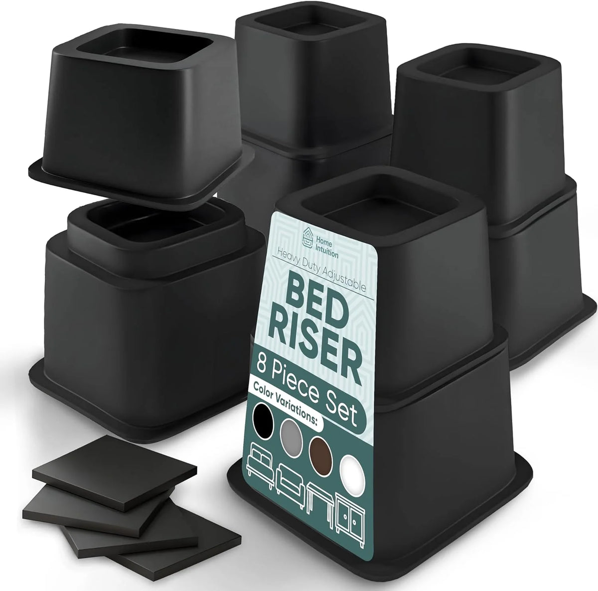 Adjustable Bed Risers 4 Pack Black Q86480