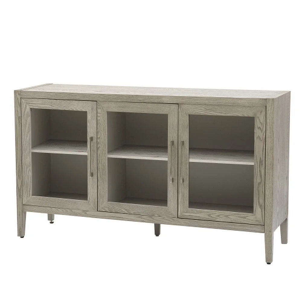 Wood Storage Cabinet with Three Tempered Glass Doors and Adjustable Shelf, Gray Q900