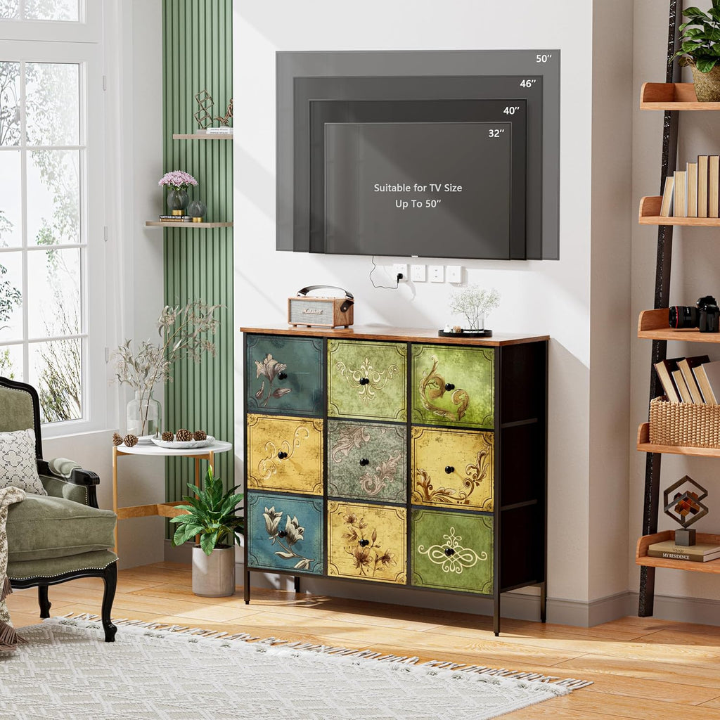 9 Fabric Drawer Storage Dresser with Wooden Top L94804