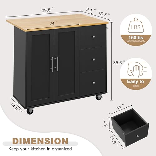 White Rolling Kitchen Island Cart with Drop Leaf N5832