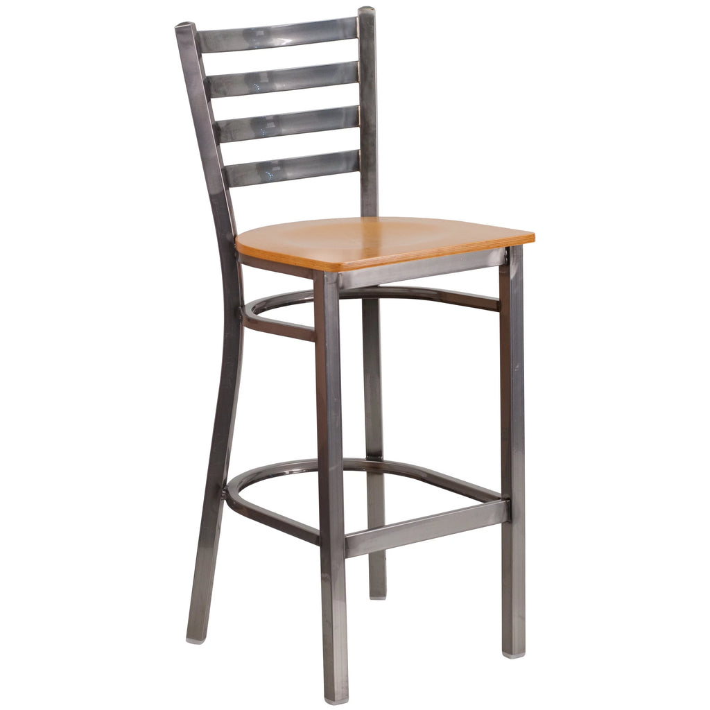 Ladder Back Metal Barstool with Natural Wood Seat Z451394