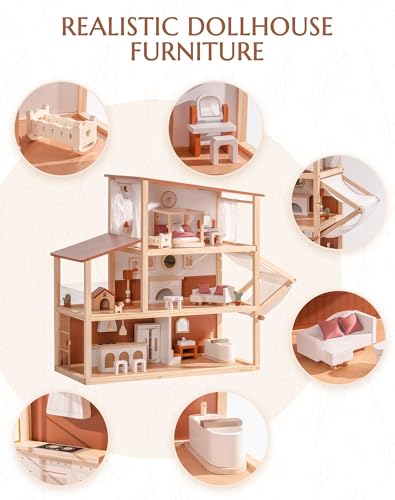 Wooden Dollhouse with 37 Pieces of Furniture & Accessories S5731