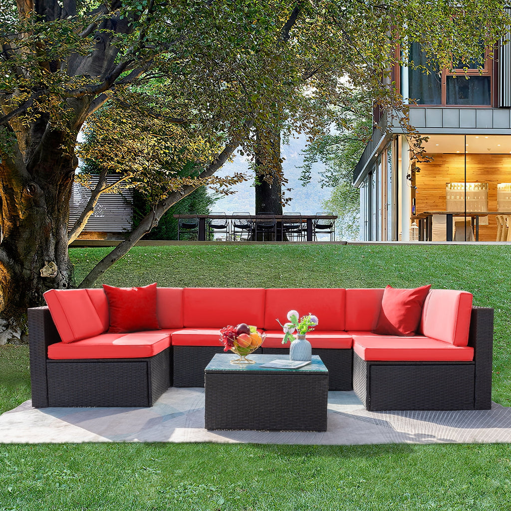 7 Pieces PE Rattan Patio Conversation Set O10488