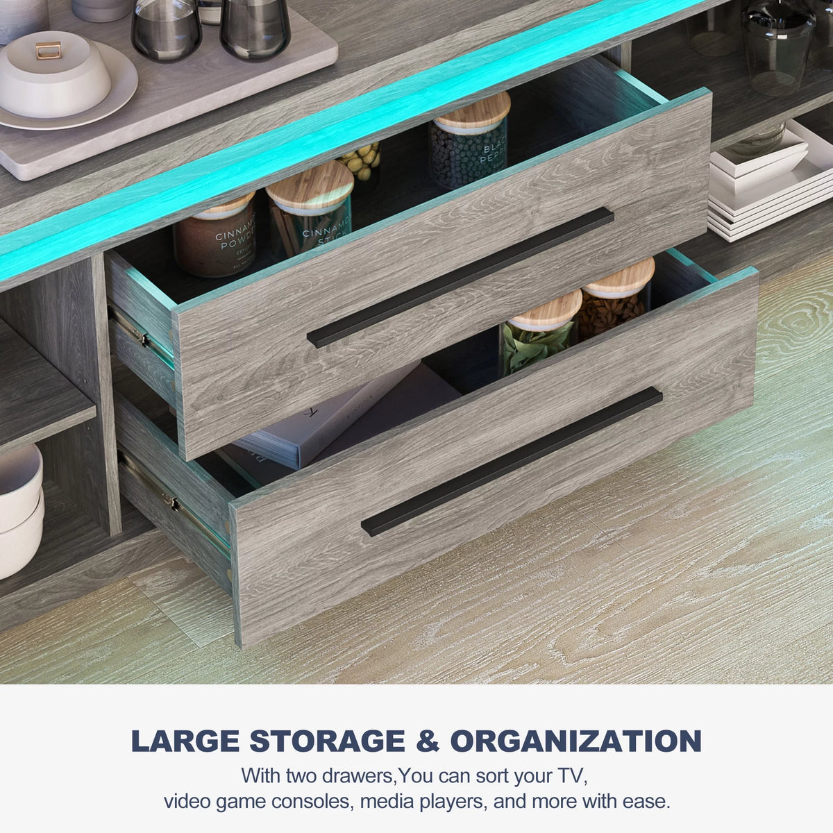 67" TV Stand with LED Lights and Cabinets G690